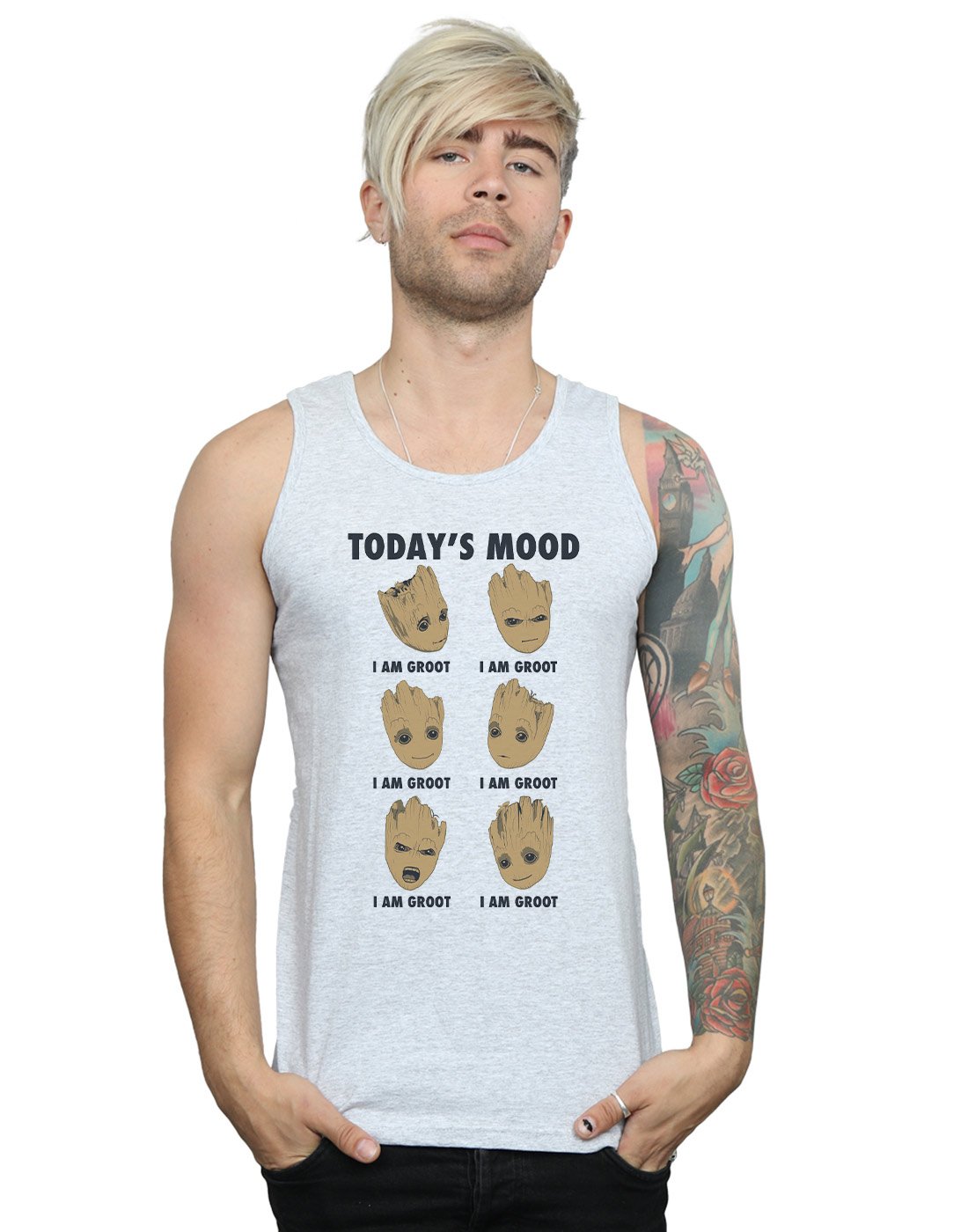 Absolute Cult Men's Sport Grey Marvel Guardians Of The Galaxy Groot Today's Mood Vest Large