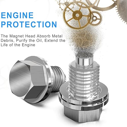 Miniatura 4 de Tapón magnético de drenaje de aceite M14 x 1.5, tapón de drenaje de aceite de motor de acero inoxidable con junta de arandela aplastante, se adapta