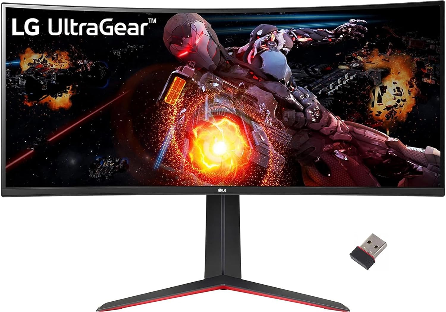 LG 34" Ultragear Curved Gaming Monitor, 21:9 QHD(3440 x 1440) Display, sRGB 99% Color Gamut, 160Hz, VA with HDR 10 Compatibility and AMD FreeSync Premium, Black, 34GP63A-B, with USB Wi-Fi