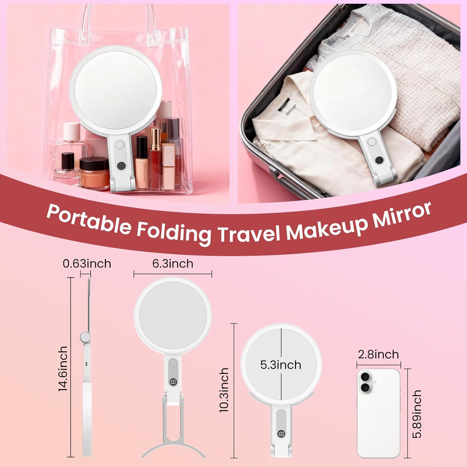 Travel Makeup Mirror with Lights, 1X/20X Magnifying Lighted Makeup Mirror
