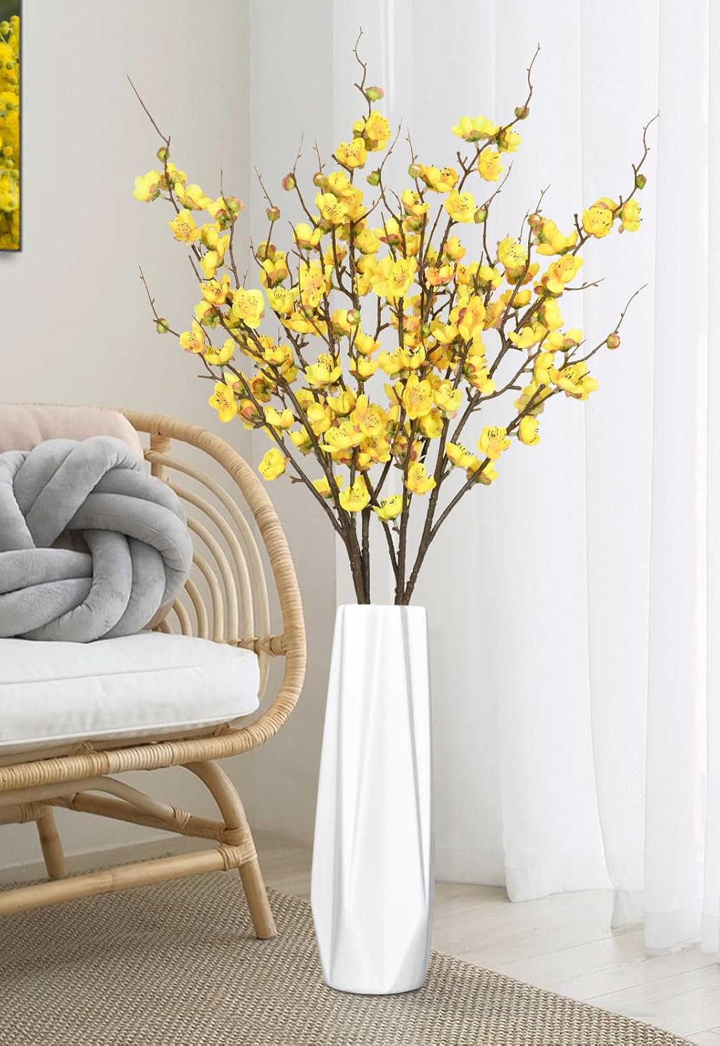 Waipfaru 4 Pcs Cherry Blossom Branches for Vases, 36'' Faux Cherry Blossom Tree Decor with Long Stems, Artificial Flowers for Spring Home Indoor Outdoor Decoration (Yellow)