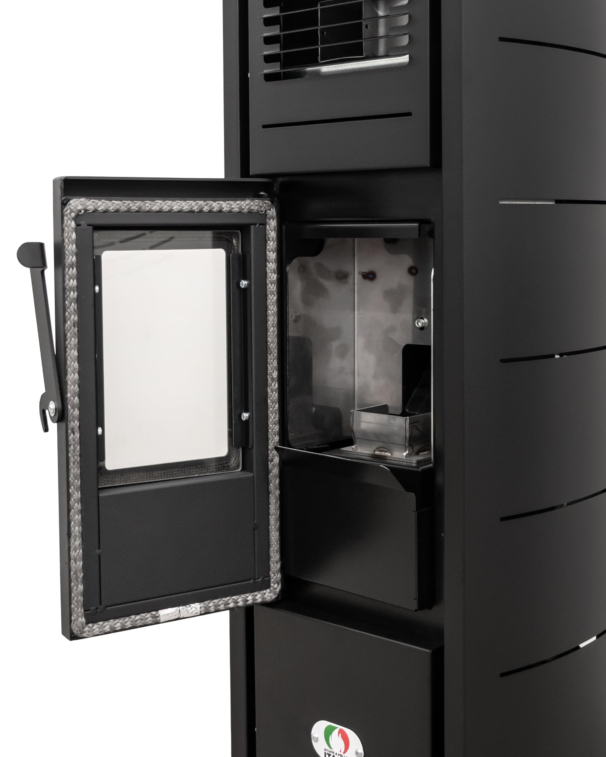 STUFE A PELLET ITALIA Colonna New 8 Kw Slim - Stufa ad Aria Ventilata Efficienza 93% Scalda 70m² Design Super Compatto Programmabile 5 Velocità e Potenze Garanzia 24 Mesi Nero