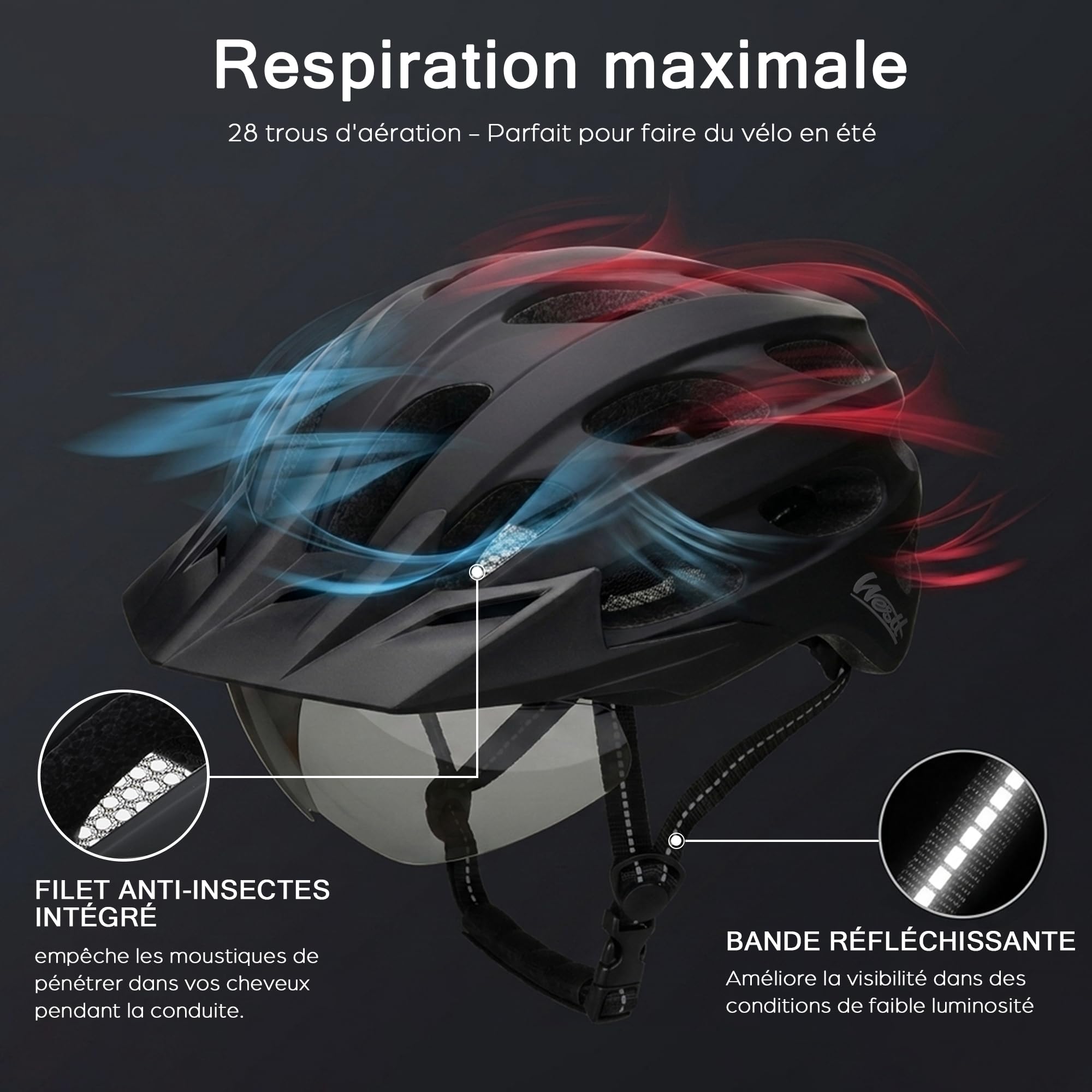 Westt Casque de vélo avec Lampe Rechargeable et visière, Hommes et Femmes