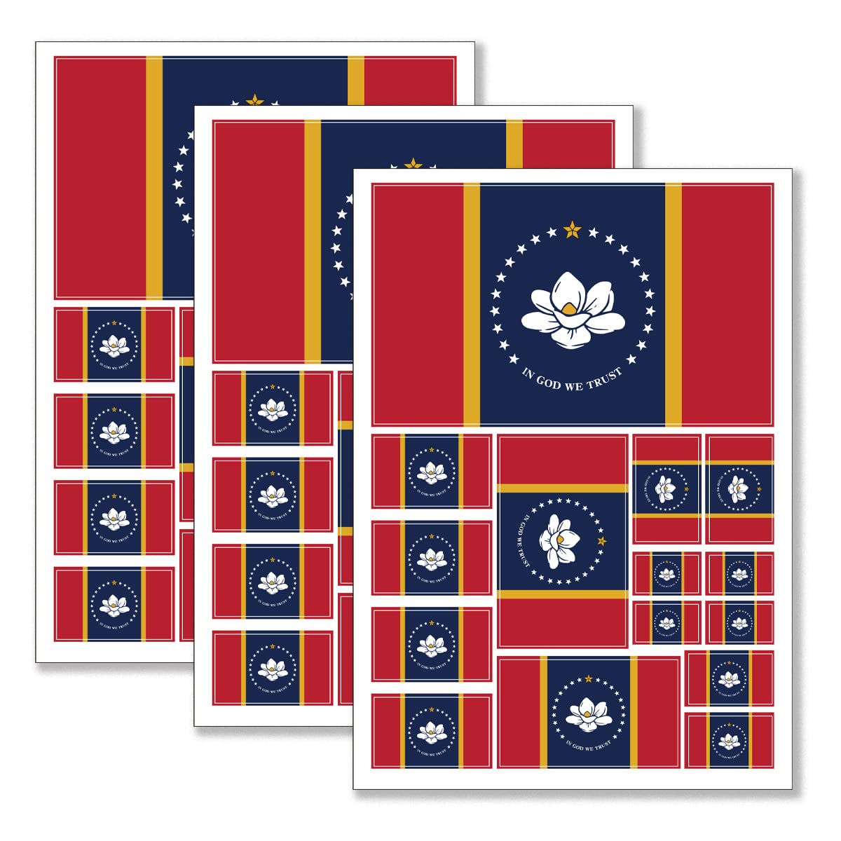 QQSD Mississippi Flag Sticker Decal in Multiple Sizes, 3 Pack, 11.7 x 8.3 Inches