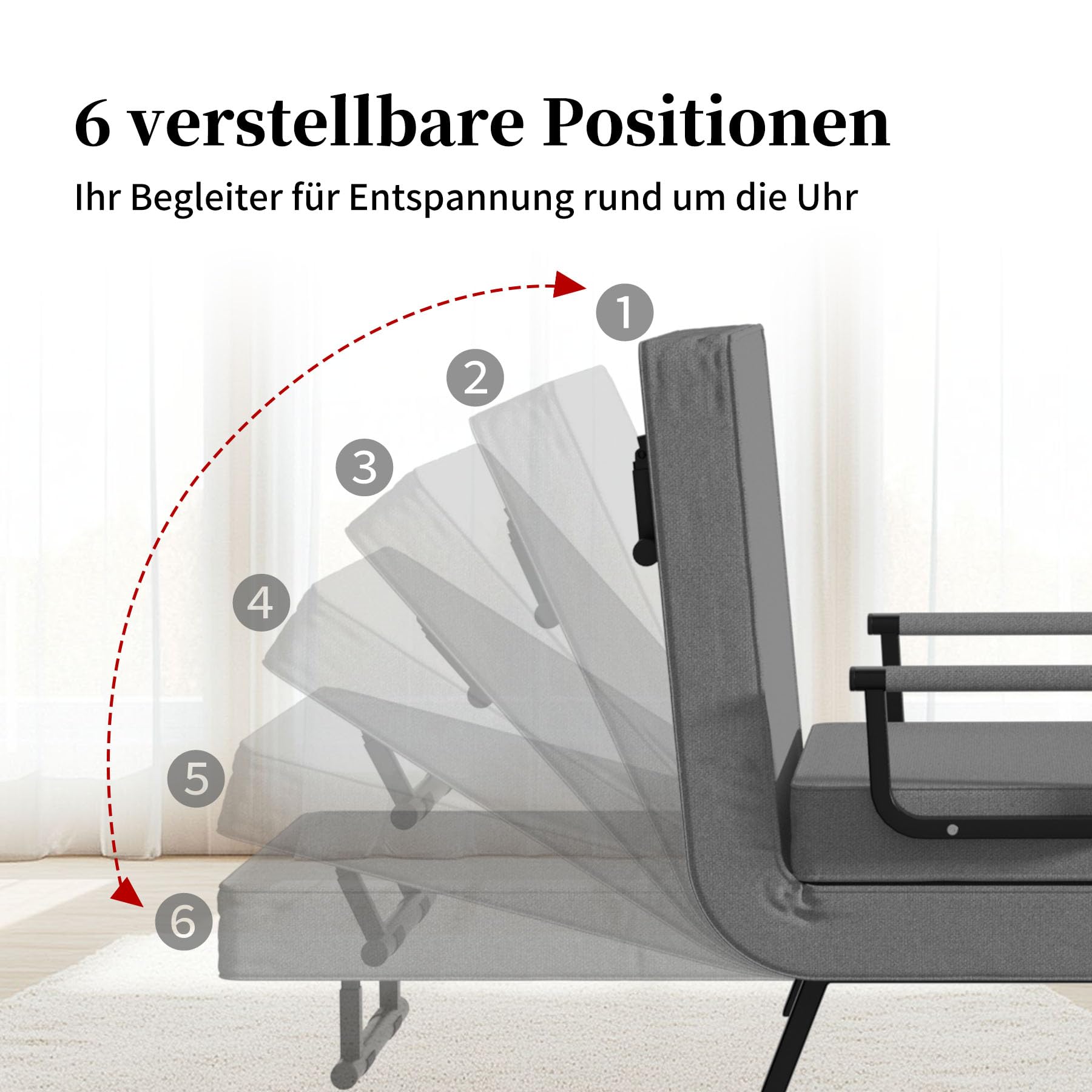 Schlafsessel 3 in 1 Schlafsofa mit Bettfunktion Schlafsofa Gästebettfür Verstellbarer Rückenlehne Metallrahmen Leinen für Wohnzimmer Kleine Räume Schlafzimmer Balkon (Grey, 1)