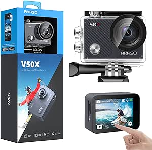 AKASO V50X Native 4K30fps WiFi Action Camera with EIS Touch Screen 4X Zoom 131 feet Waterproof Camera Support External Mic Remote Control with Helmet Accessories (Without 64GB MicroSD Card)