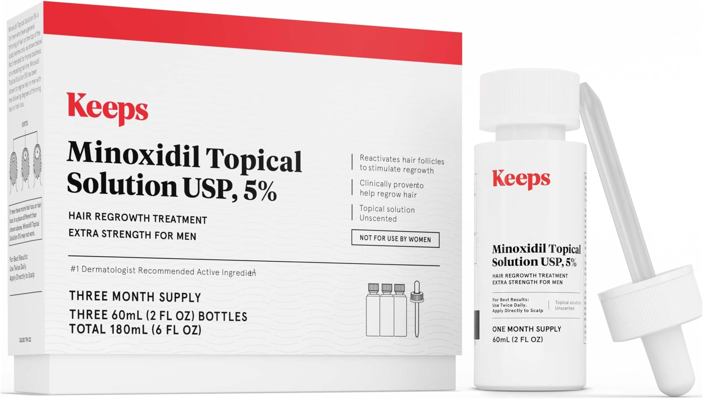 Minoxidil Solution 5% for Men, 3 Month Supply (3 x 2 fl oz Bottles) | Extra Strength Topical Hair Regrowth Treatment, Non-Greasy Scalp Solution, Support Hair Growth