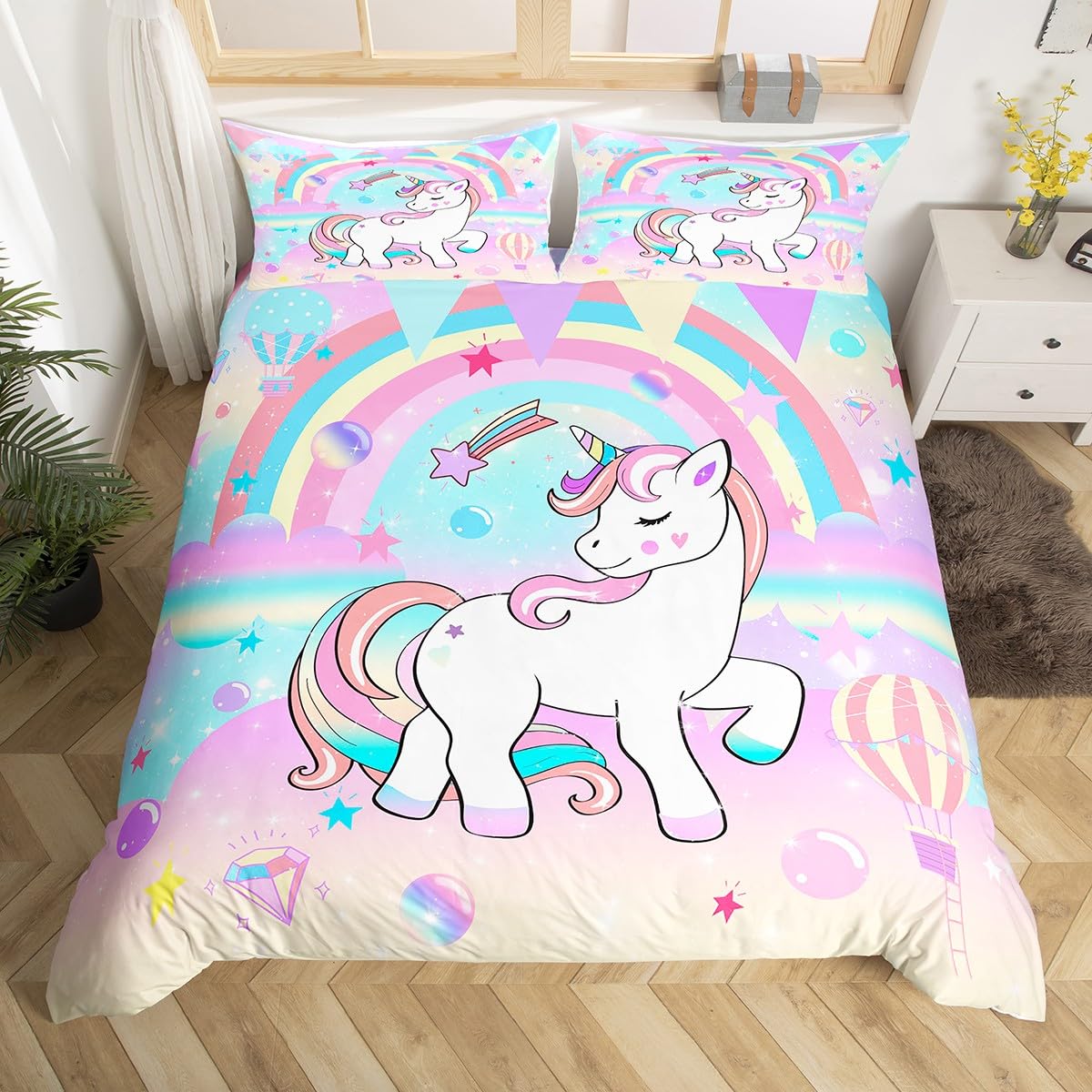 Licorne housse de couette 240x260 pour illuminer la chambre des enfants
