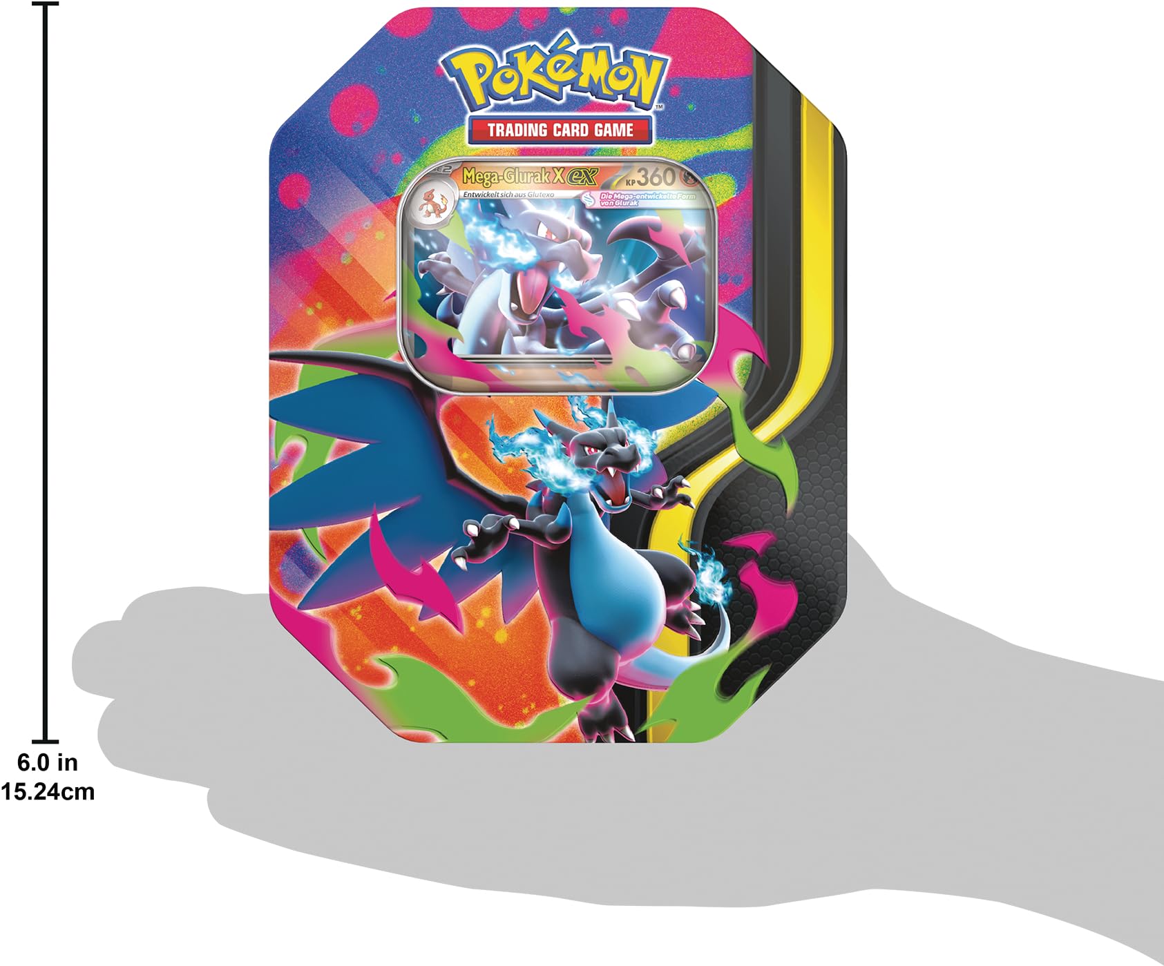 Pokémon-Sammelkartenspiel: Tin-Box Mega-Glurak – Mega-Glurak X-ex (4 Boosterpacks und 1 holografische Promokarte)