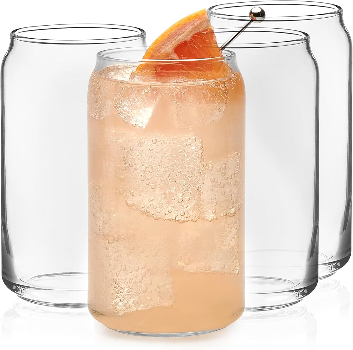 Juego de 4 vasos clásicos con forma de lata, vaso de vidrio transparente para cocina, 16 onzas, juego de vasos de vidrio aptos para lavavajillas para bebidas y cócteles
