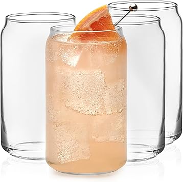 Libbey Classic Can Shaped Drinking Glasses Set of 4, Clear Kitchen Glass Tumbler, 16 Oz, Dishwasher Safe Glass Cups Set for Beverages and Cocktails