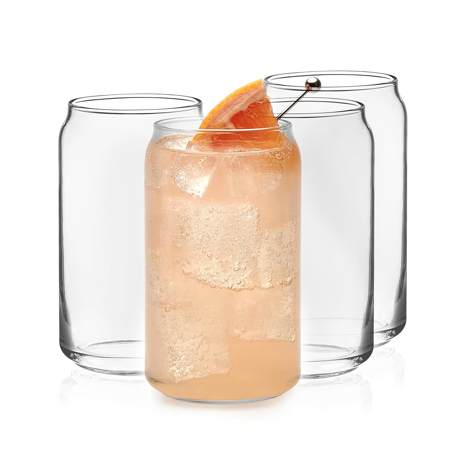 Libbey Classic Can Tumbler Glasses Set of 4 Clear Kitchen Glassware Sets for Beverages and Cocktails Lead-Free Cute
