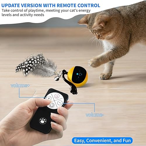 Miniatura 2 de Pelota de juguete interactiva para gatos con control remoto, juguete automático de plumas para gatos, recargable por USB, juguete para gatos de