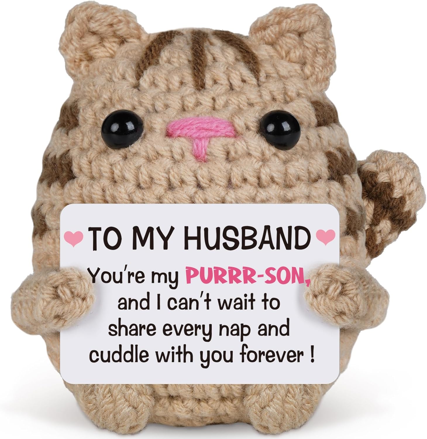 Gifts for Husband from Wife, to My Husband Handmade Crochet Cat, Funny Mini Anniversary Wedding Birthday Gifts for Him Husband Men, Romantic Father Day I Love You Gift for Him Christmas Cute Decor
