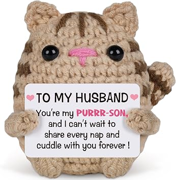 Nuowagify for Husband, to My Husband Handmade Crochet Cat, Funny Mini Anniversary Wedding Birthday Gifts for Him Husband Men, Romantic Father Day I Love You Gift for Him Christmas Cute Decor