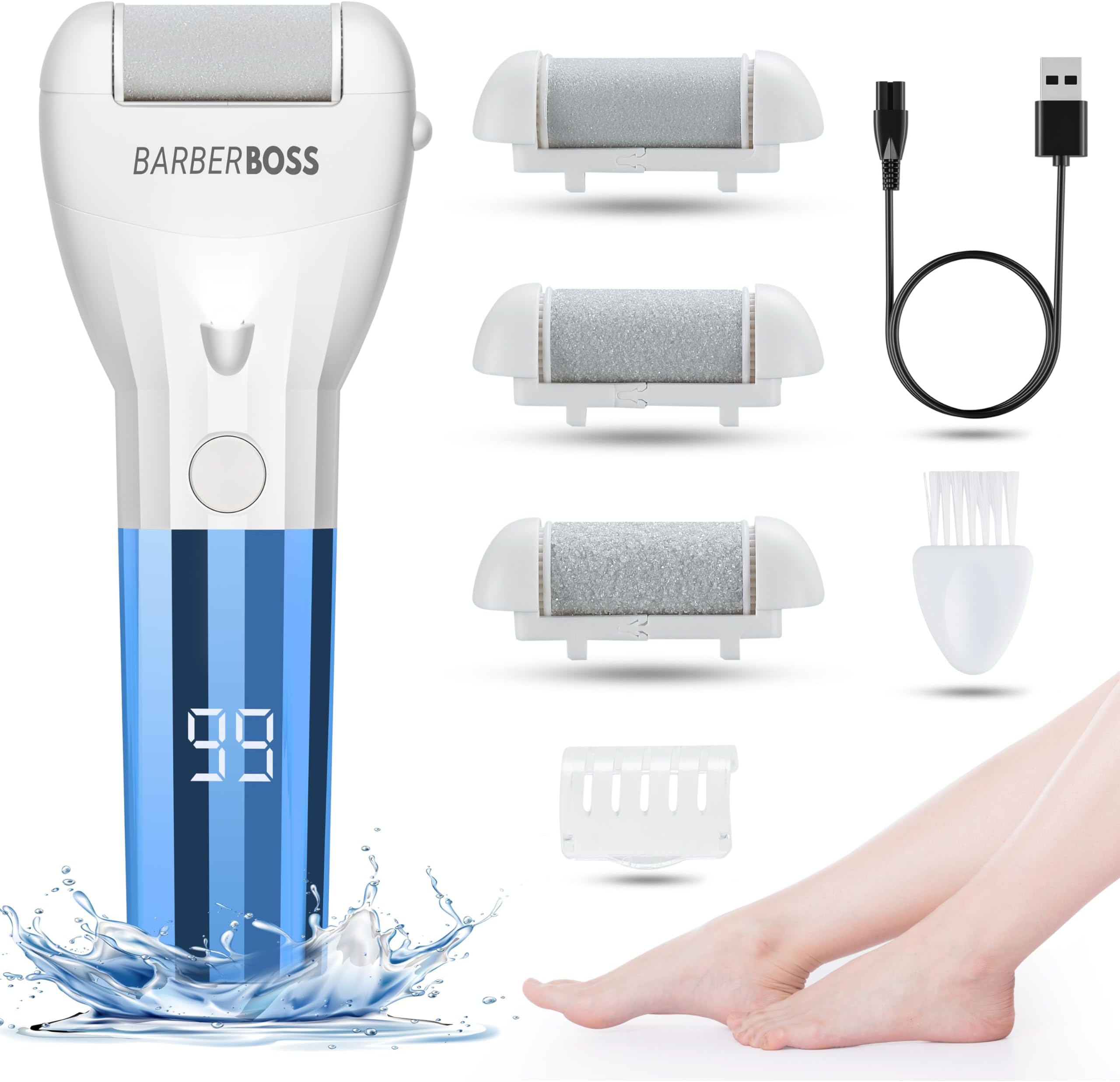 BarberBoss Electric Foot File Hard Skin Remover - Feet Hard Skin Remover Electric, Foot Files for Hard Skin, Premium Callus Remover for Feet, Comprehensive Pedicure Set for Feet QR-5085