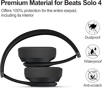 Silicone Case Compatible with Beats Solo 4, Ear Pads Cover Protector Headband Cover, Anti-Scratch, Washable Protective Earpad Covers for Beats Solo 4 - Black