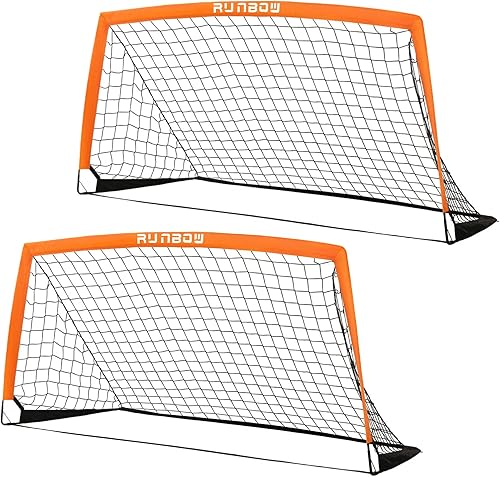 Miniatura 13 de RUNBOW Portería de fútbol infantil de 6 x 4 pies con bolsa de transporte, red de fútbol plegable portátil para entrenamiento de práctica en el patio