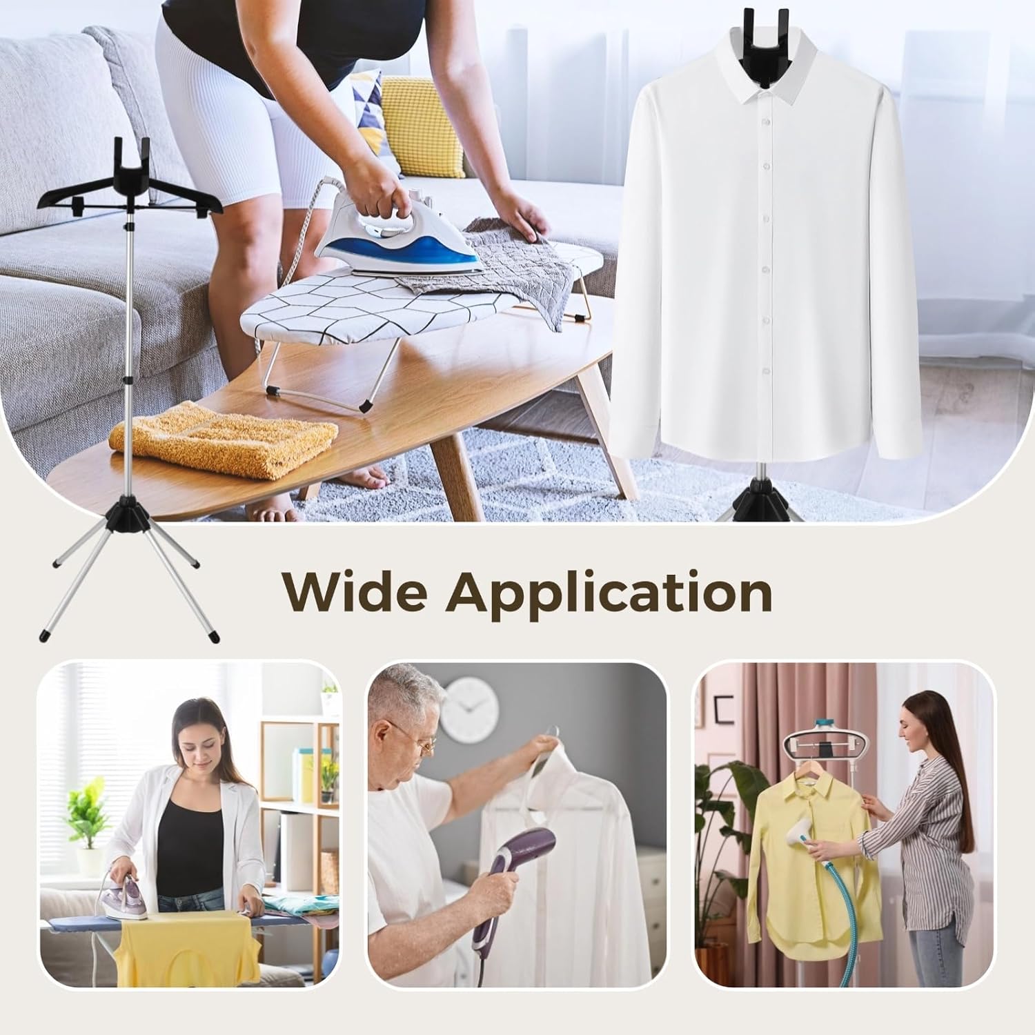 Clothes Steam Ironing Machine Accessories Bracket with 4-Leg, Foldable Clothes Stand, Adjustable Height, Telescopic Garment Drying Rack, Handheld Hanging Hanger Stand