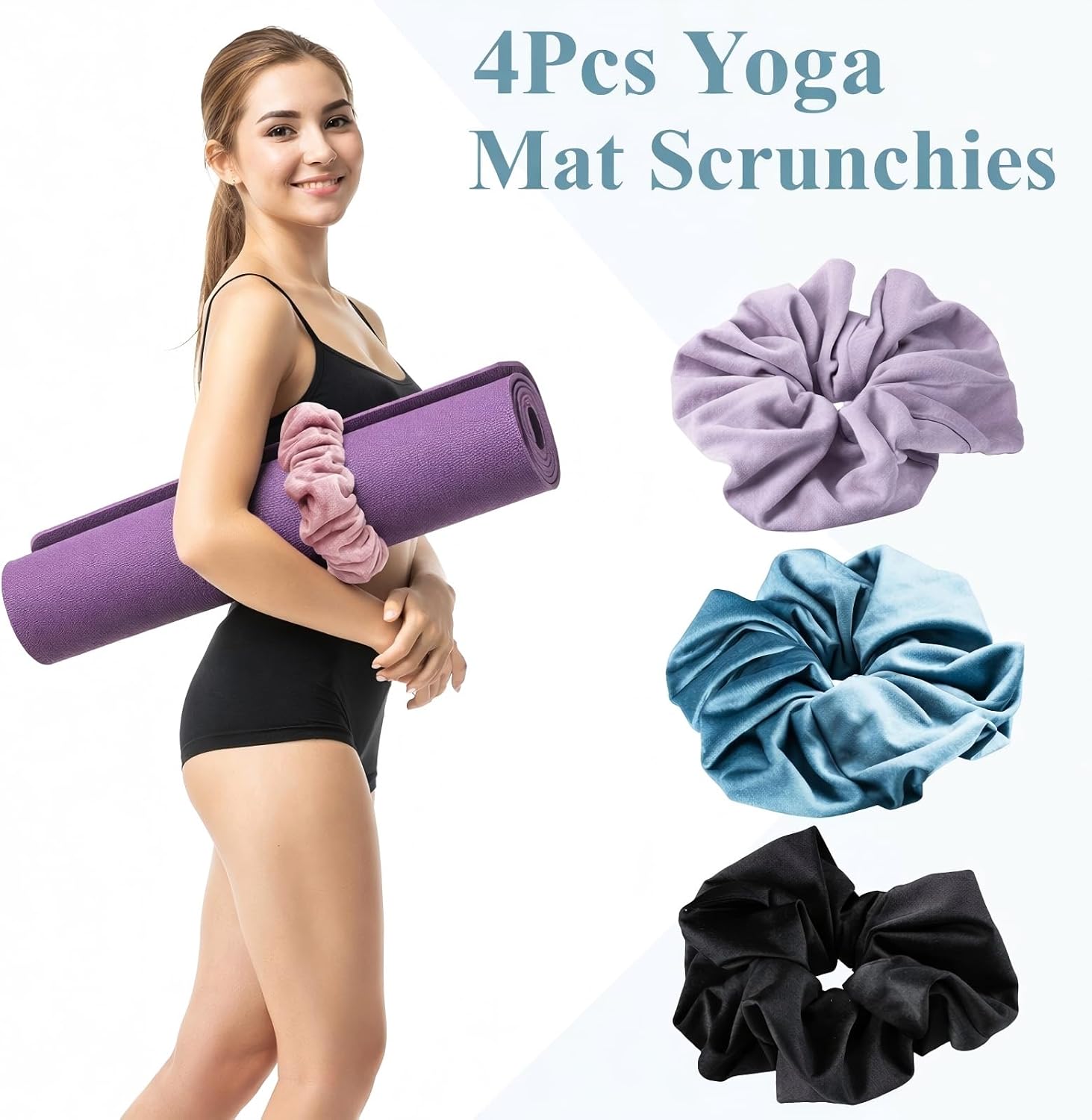 4 Pack Yoga Mat Scrunchie Elastic Strap Band - Durable & Stretchable Fabric - Fits All Standard Yoga Mats (Classic Color,Velvet)