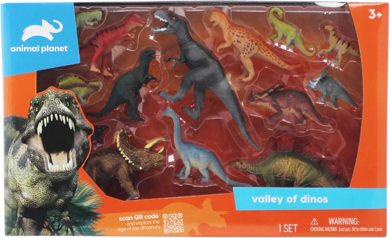 Animal Planet Valley of Dinosaurs Toy Playset – 14-Piece Dinosaur Figure Set for Kids, Prehistoric Adventure Playset for Ages 3+
