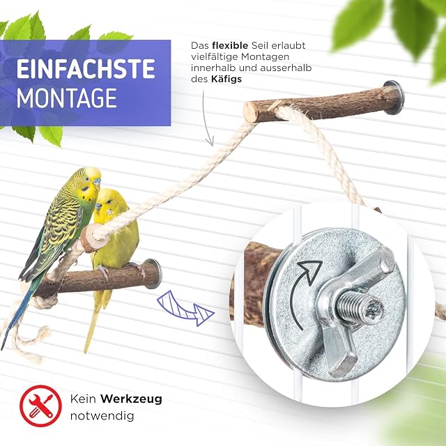 Foto 6 de 8 de Cuerda de Escalada de sisal para pájaros con 3 Perchas y Anillos sabrosos para mordisquear