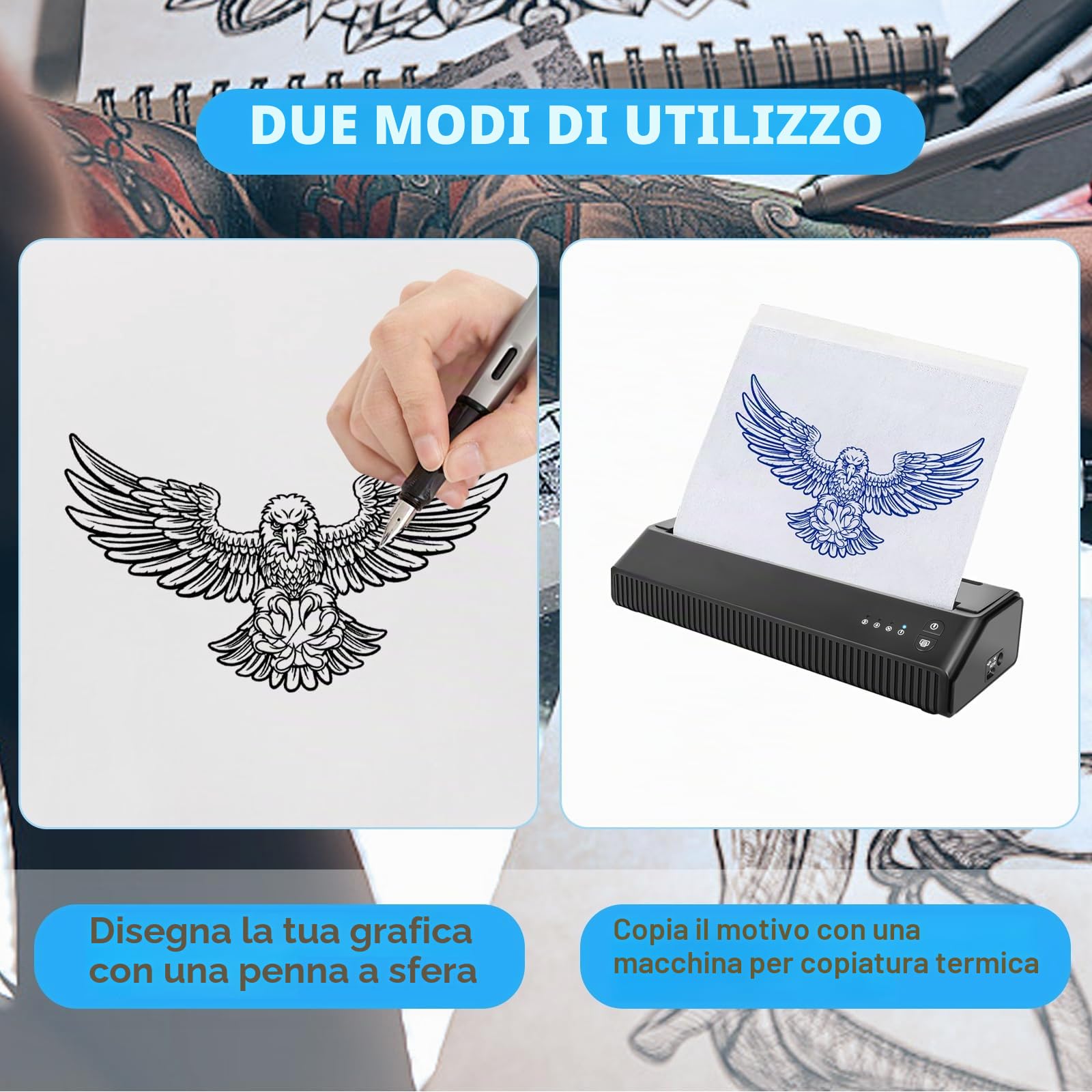 Carta trasferibile per tatuaggi, 100 fogli carta stencil, Carta termica Mokohoa per kit trasferimento, Accessori tatuaggi, Fogli A4 con carbone