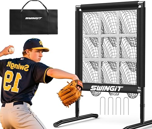 Upgrade 9 Hole Baseball Pitching Net with Strike Zone, Professional 9 Pocket Softball Pitching net, Throwing Target Portable Heavy Duty Practice