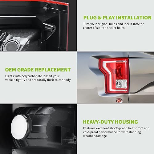 Miniatura 5 de AUTOSAVER88 Conjunto de luces traseras compatibles con Ford F-150 f150 15 16 17 2015-2017 luces traseras, luces traseras (montaje de repuesto rojo