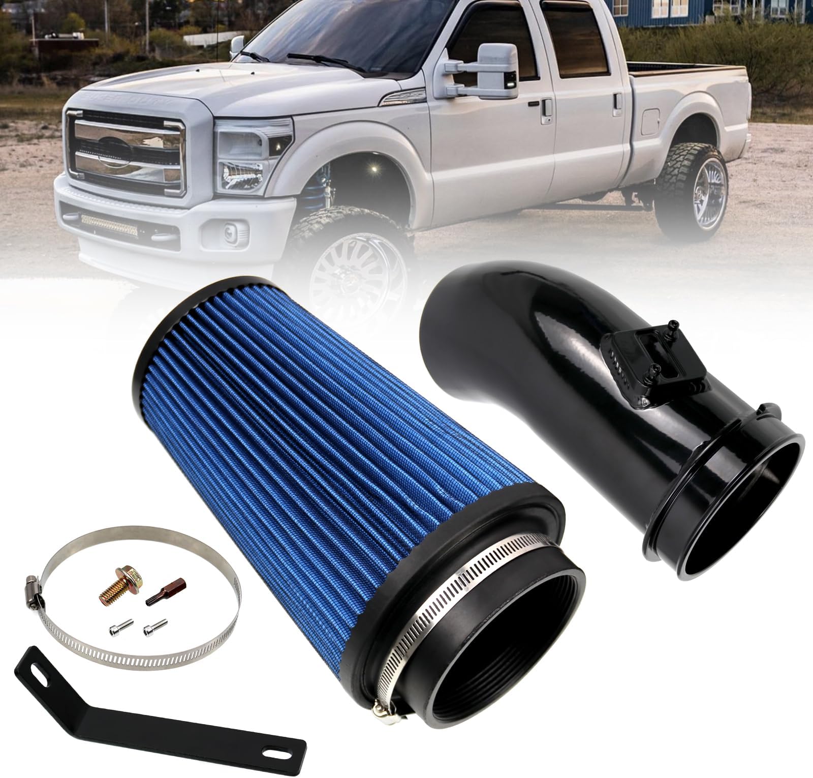 RULLINE 4" Air Intake System with Oiled Filter for Ford F250 F350 F450 6.7L Powerstroke Diesel 2011-2016