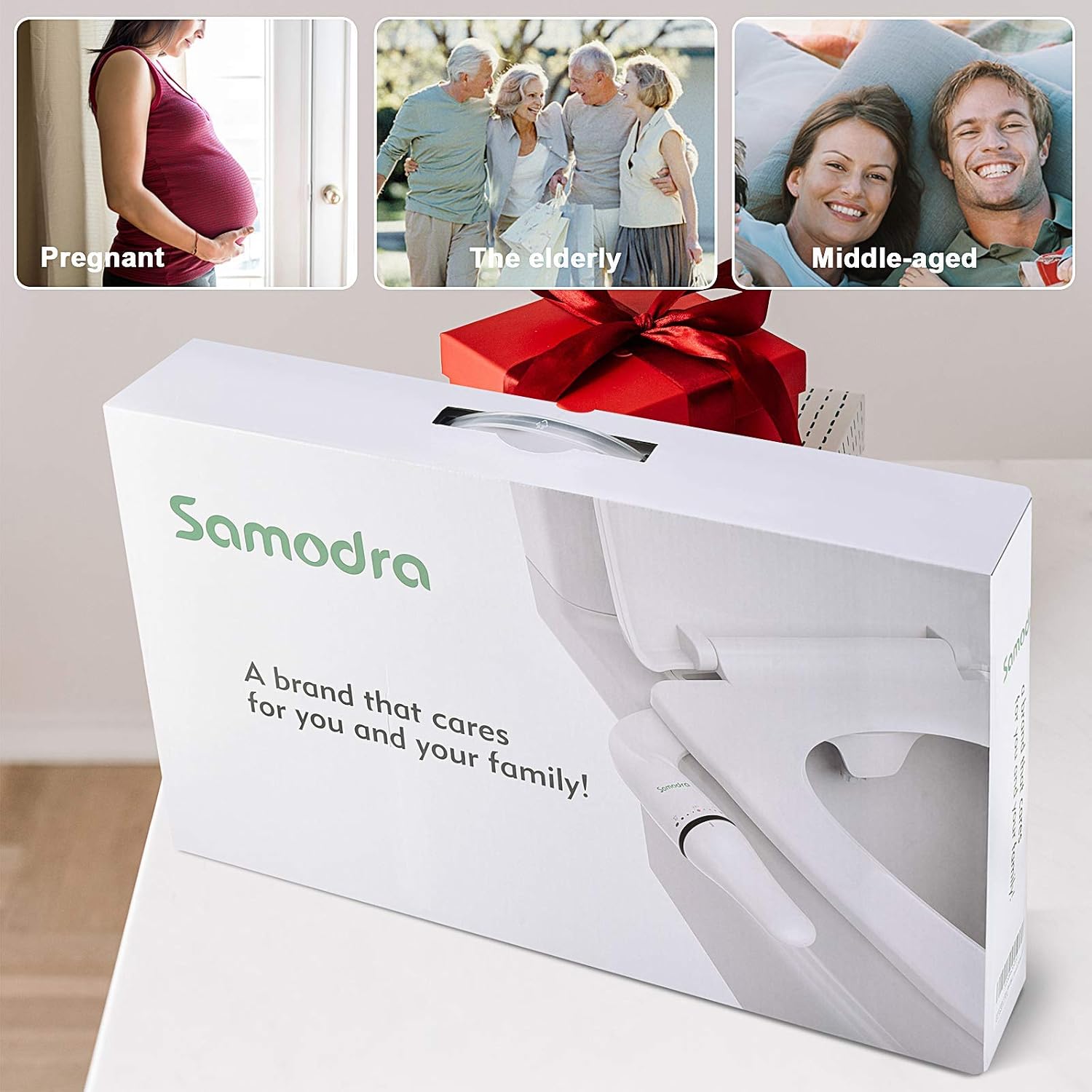 SAMODRA Ultra-Slim Bidet Attachment, Non-Electric Dual Nozzle (Frontal & Rear Wash) Adjustable Water Pressure Fresh Water Bidet Toilet Seat Attachment with Brass Inlet, Easy to Install (White-Black)