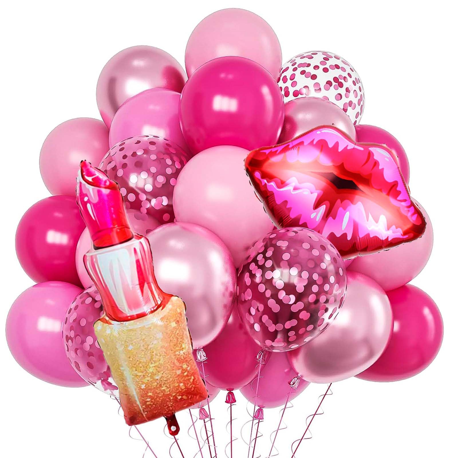 Pink Birthday Decorations, Hot Pink Birthday Decorations with Lipstick Balloon and Lip Balloon, Makeup Balloons for Girls Party (Lipstick)