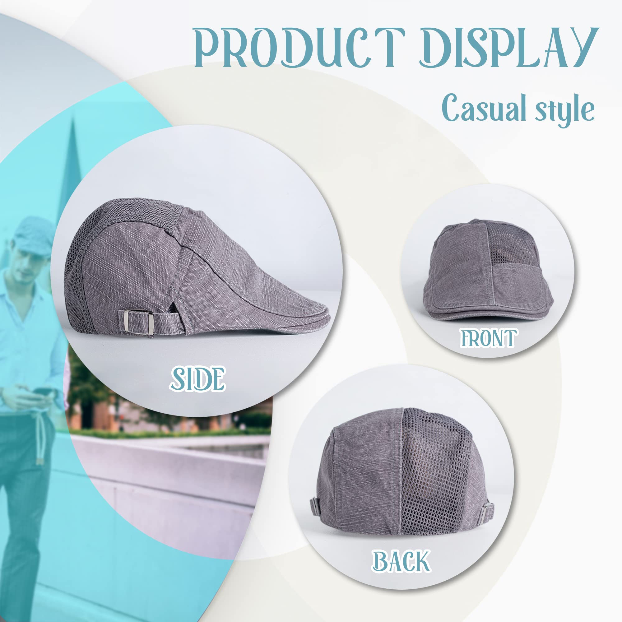 Płaska Czapka Męska Beret Lato, Siatka Bawełna Vintage Baseball Czapka, Czapki Newsboy Gatsby Kapelusz Oddychająca
