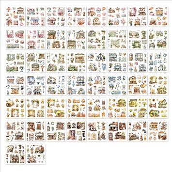 Alideco 50pcs Scrapbook Stickers Vintage People Landscape Coffee Sticker Book for Adults Sticker journaling Stickers for Scrapbooking xiangwangshenghuo