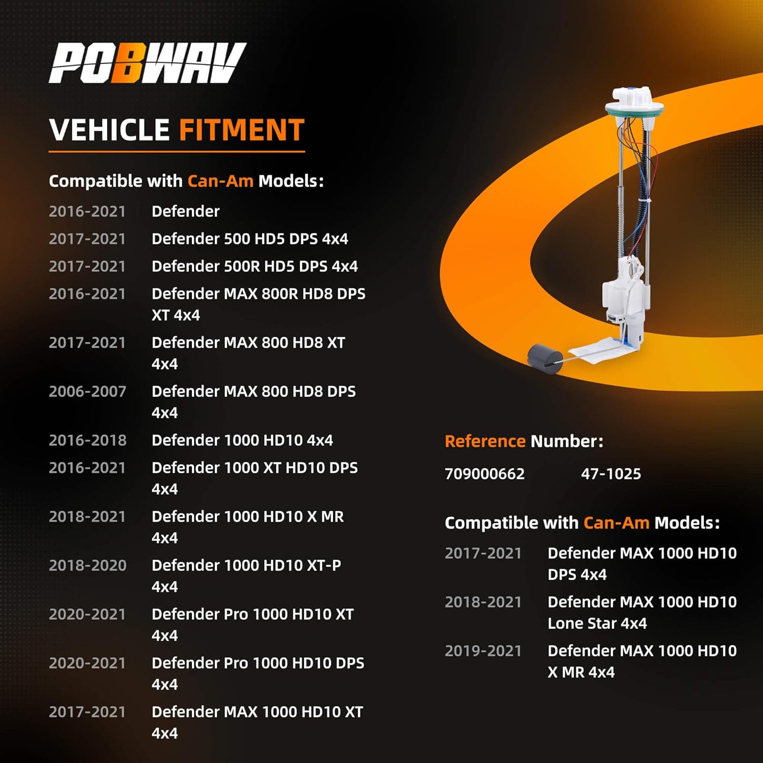 709000662 47-1025 Fuel Pump Assembly Compatible with Can-Am Defender 500 800 1000 500R 800R Max 800 1000 Pro 1000 HD10 HD8 HD5 DPS XT X MR X-TP 4x4 2016-2021