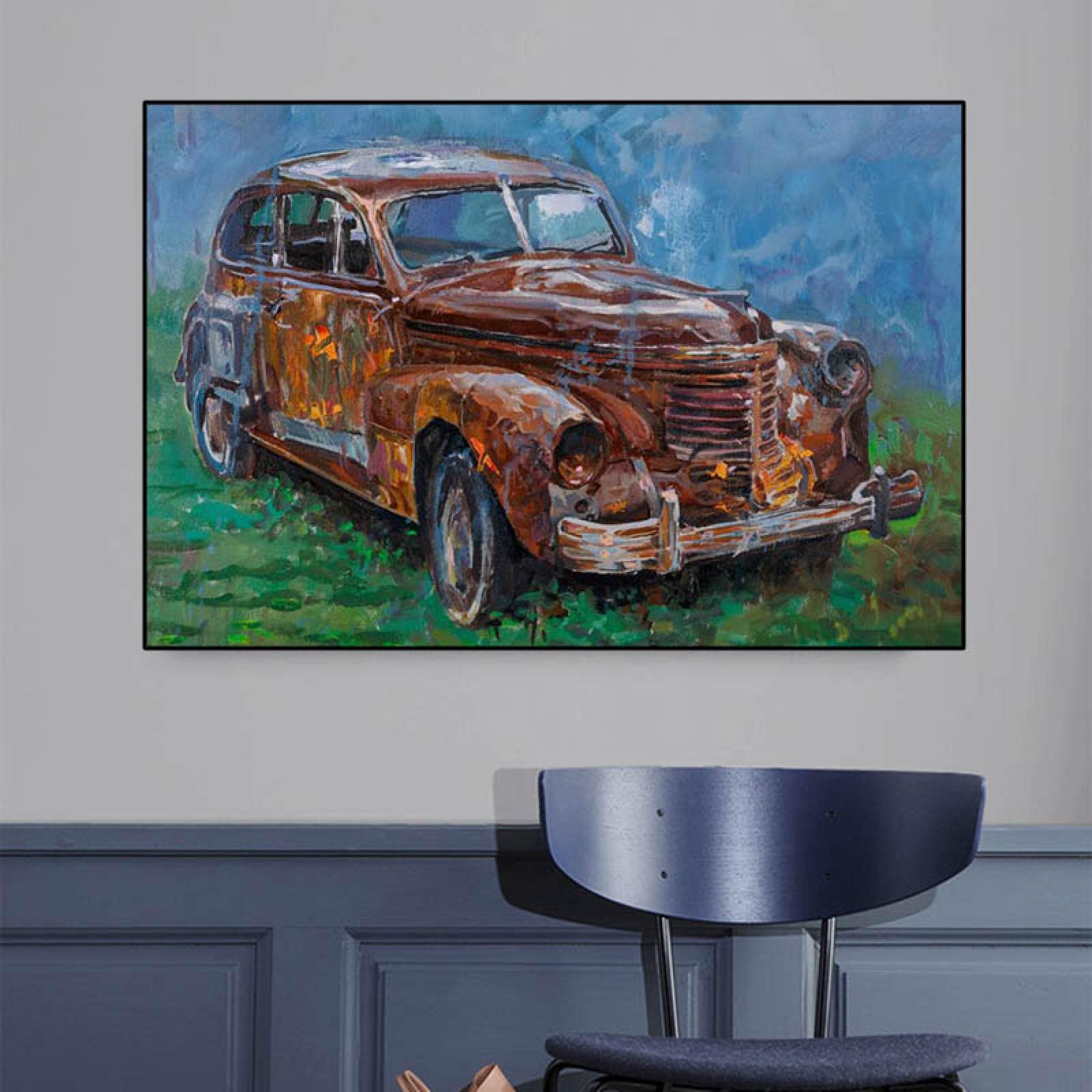 Amazon.co.jp: 北欧のヴィンテージさびた車のキャンバスの絵画抽象