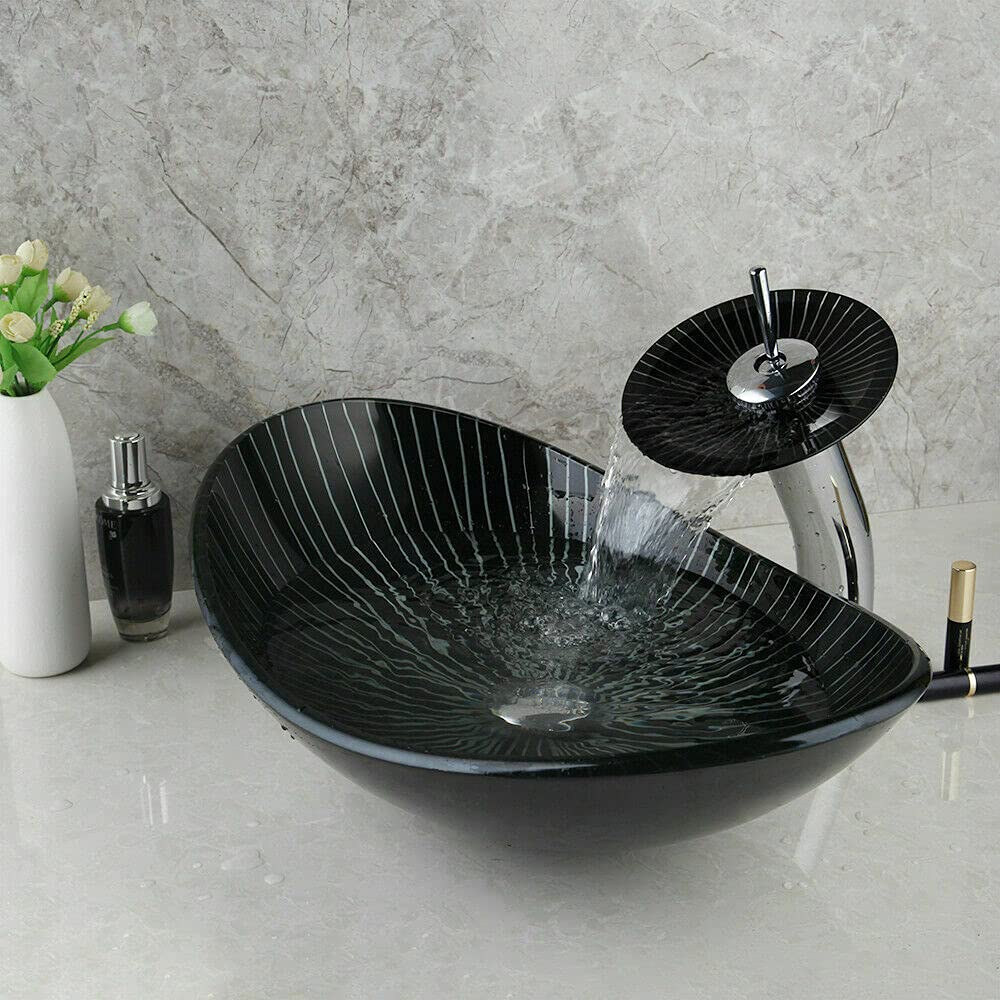 Lavabo rond en verre trempé haute résistance avec robinetterie assortie