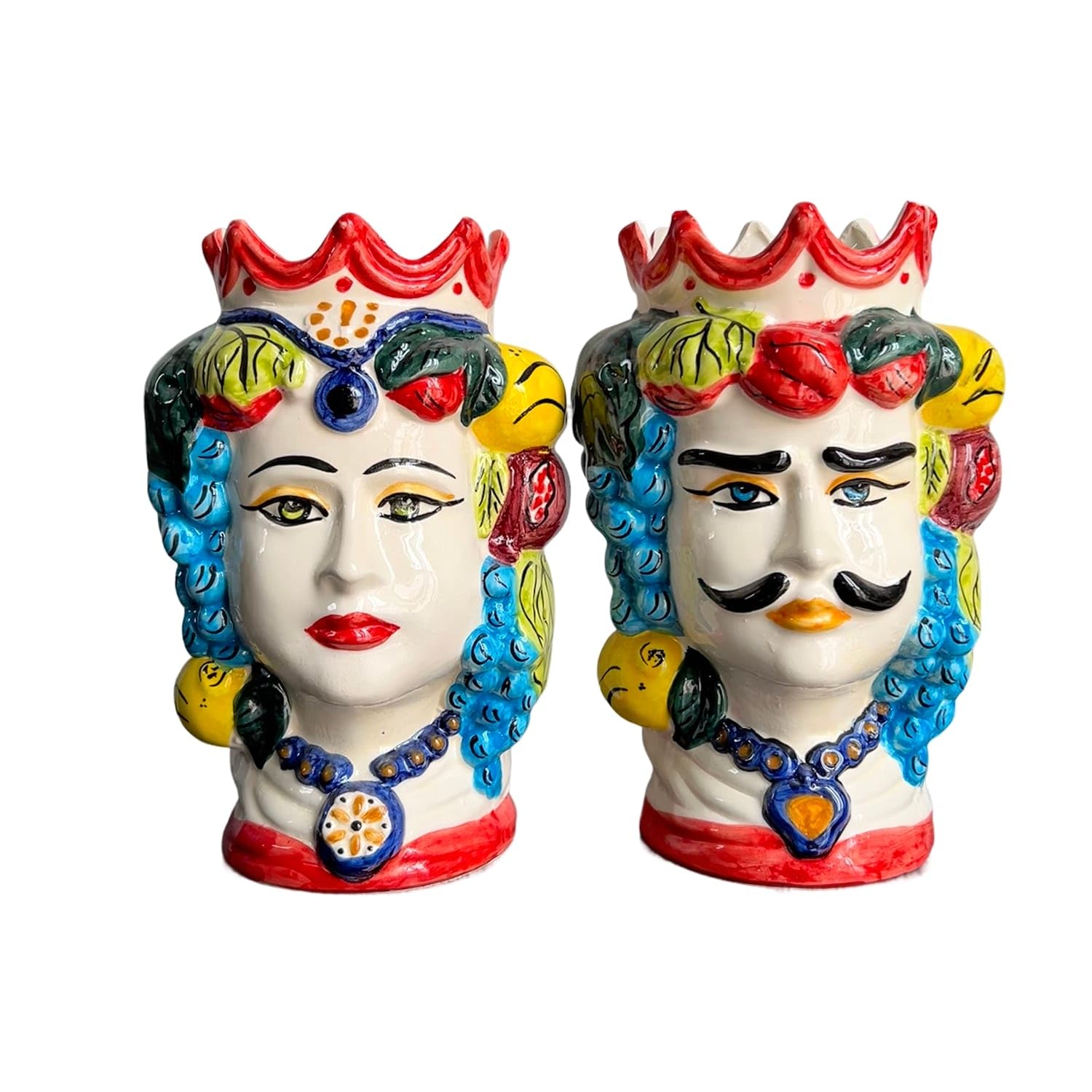 Vase céramique Teste di Moro style sicilien 1404261703 poterie artisanale 25x12 cm