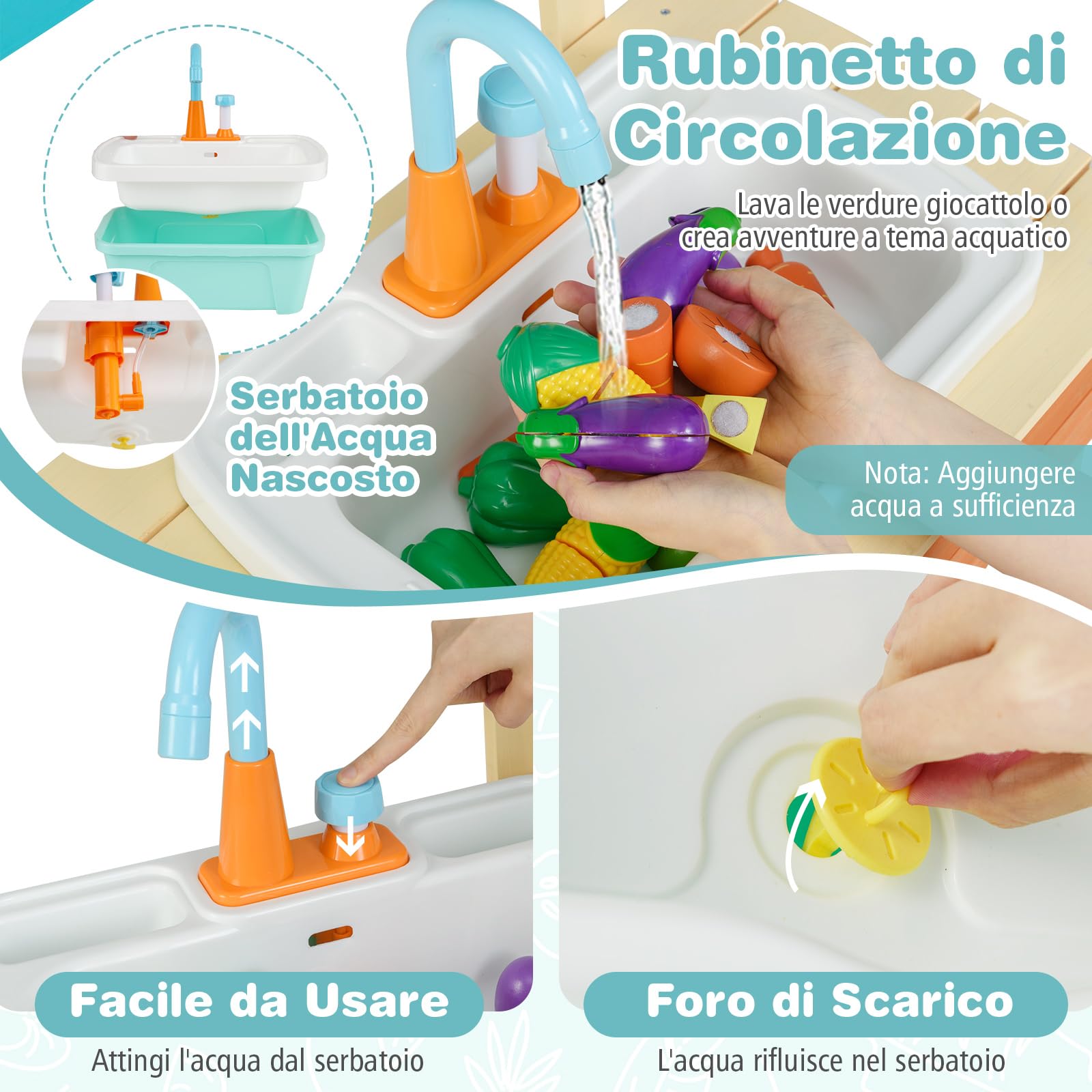 COSTWAY Cucina Giocattolo per Bambini, per Bambini 3-8 Anni