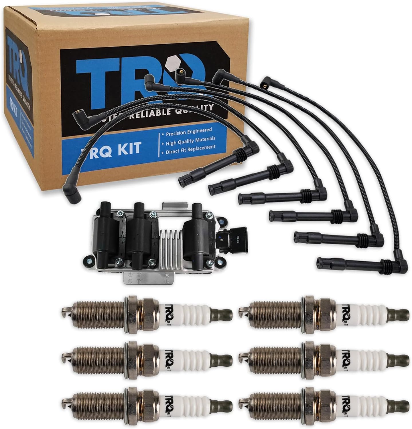 TRQ Ignition Coil and Spark Plug Kit 8 Piece Iridium Spark Plugs Compatible with 1998-2002 Volkswagen Passat