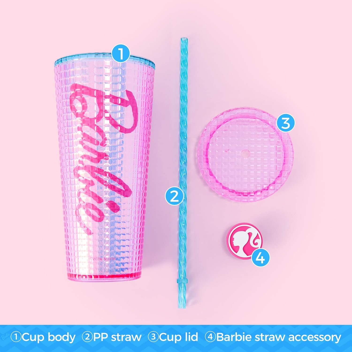 MINISO Barbie Travel Tumbler 26 oz Studded Cup with Lid and Straw Vacuum Insulated Water Bottle Holder Compatible BPA-Free Fashionable Plastic Cup for girls and kids| Car School Home Party Pink - Image 5