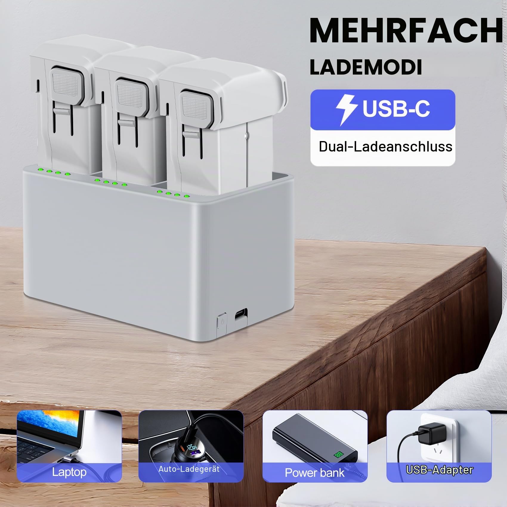 2 Stück Intelligenter Flight Mini 4 Pro/3 Series Akku Ladegerät Kit,3850mAh Mini 3 Akku mit Bidirektionalem Zwei-Wege-ladegerät für 47–51 Minuten Max Flug, Kompatibel mit DJI Mini 4 Pro/3/3