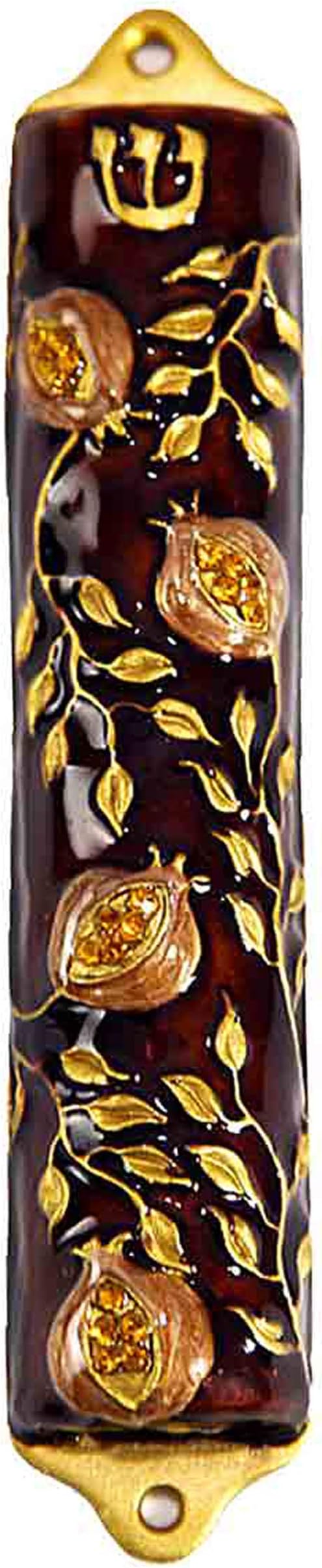 Bless This House Mezuzah Case - Pomegranate Tree Design Judaica, Door Mezuza Case 4"