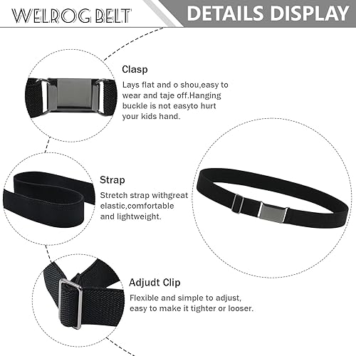 Miniatura 4 de WELROG Cinturón de hebilla ajustable para niños pequeños, cinturones elásticos con hebilla plateada para niñas y niños