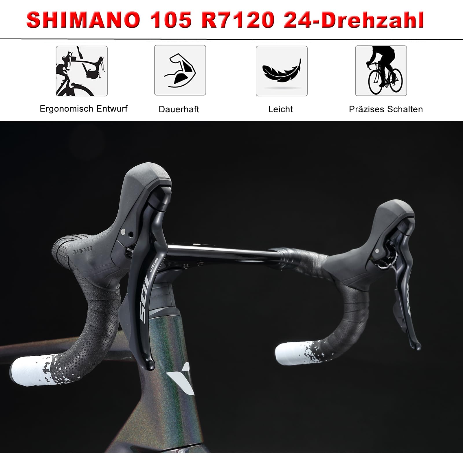 KABON Carbon-Rennrad, leichtes Vollcarbon-Rennrad mit Shimano 105 R7120 24-Gang-Gruppensatz und hydraulischer Scheibenbremse Rennrad für Erwachsene