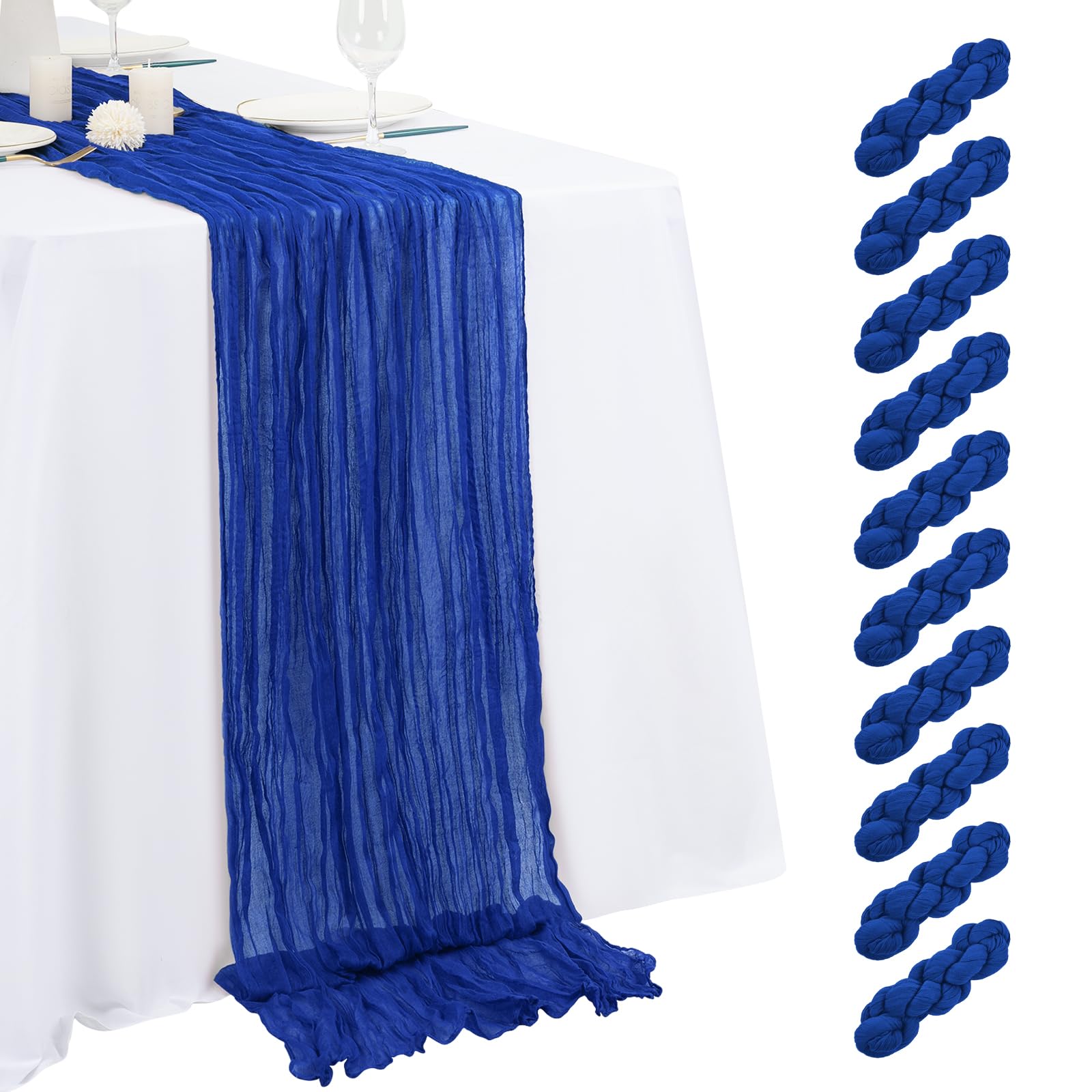 Photo 1 of  Royal Blue Cheesecloth Table Runner 17x108 Inch Semi Sheer Boho Gauze Cheese Cloth Table Runners, for Wedding Bridal Shower Birthday Party Home Decor Garden Farmhouse