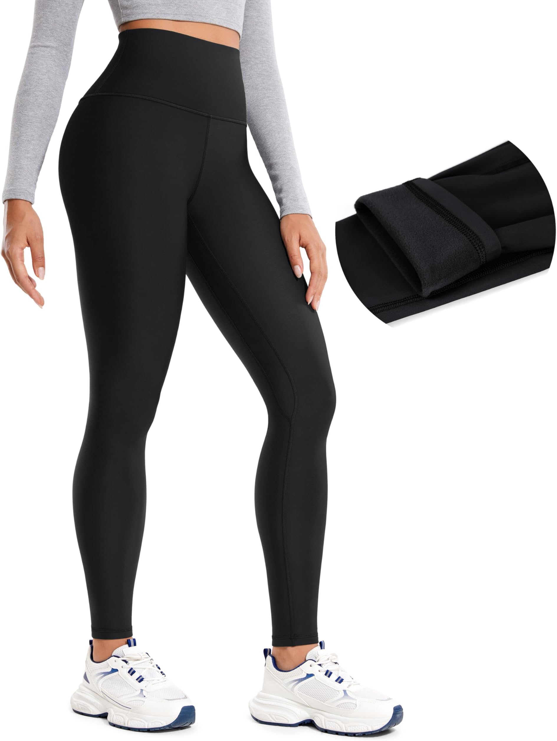 CRZ YOGA Womens Fleece Lined Leggings 28'' - Thermal Winter Warm Full Length Pants Casual Lounge Yoga Workout