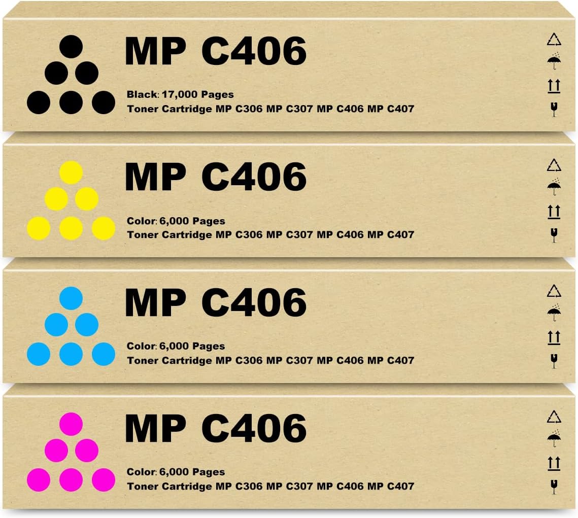 MPC406 MPC307 Toner Cartridges High Yield Replacement for Ricoh MP C406 Toner Cartridges use for Savin MPC406 MPC407 MPC306 MPC307 Printer, 842091 842092 842093 842094
