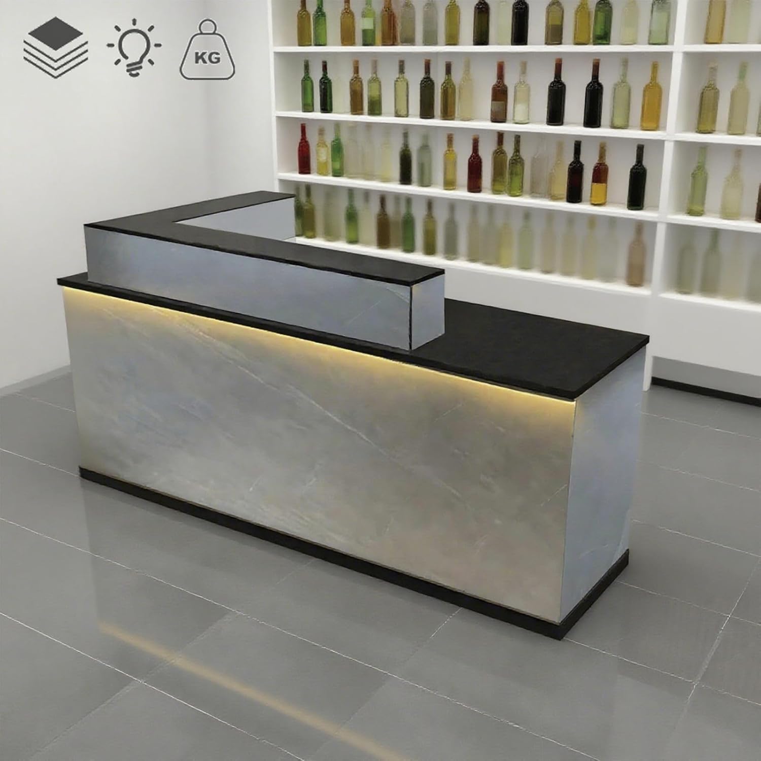 Reception Desk with LED Light Strip, Multifunctional Modern Transaction Counter Desk, Front Table Reception Counter for Office, Home, Clinic, Salon, Clothing Store