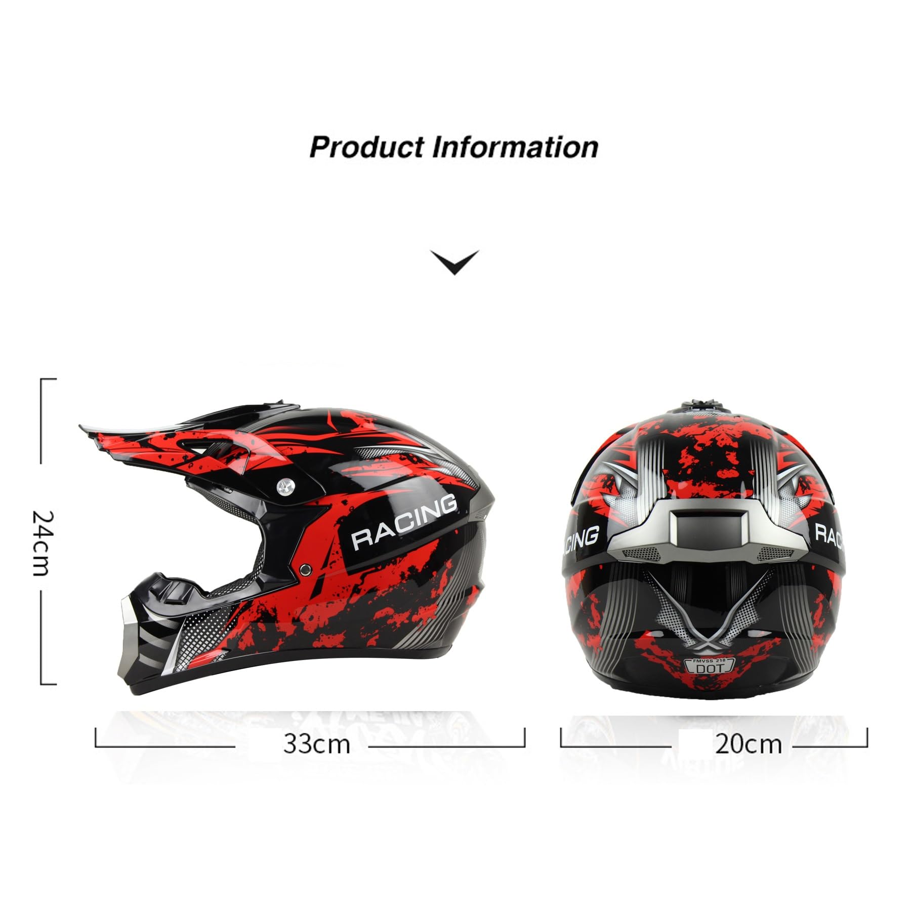 Cascos De Motocross Niño, Casco De Moto Hombre Mujer, para Niños Y Jóvenes, Integral, para Todoterreno, Calle, Motocross, BMX, MX, UTV, con Guantes, Gafas Y Máscara (Juego De 4 Piezas)
